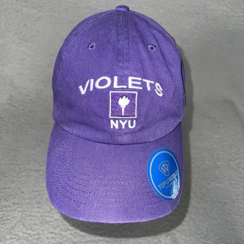 NWT New York University Violets NYU Adjustable Cap Hat Strapback Torch Logo OSFA
